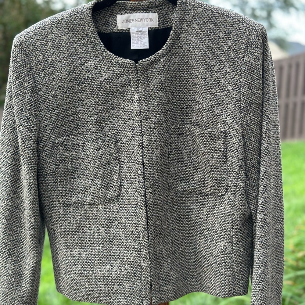 Jones New York Womens Textured Black and Oatmeal Jacket Blazer